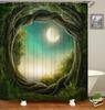 Green Forest Trees Scenery Bath Curtain Shower Curtains Bathroom Waterproof Polyester Fabric 3D Printed Bath Screen 12 Hooks Mat