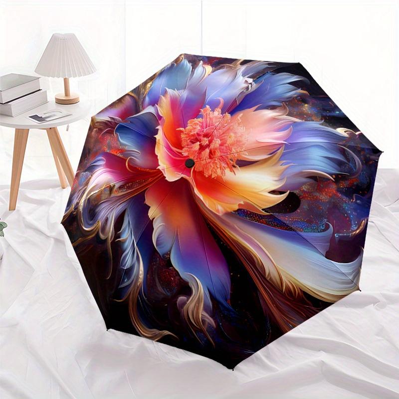 

Bright Neon Flower Theme umbrella automatic opening and closing sturdy iron frame portable folding umbrella suitable for all s (as the picture,Iron&8K)