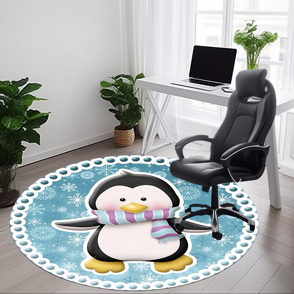 1pc Penguin Winter Scarf Chair Carpet for Office, Soft, Non-Slip Polyester Mat, Office, Entryway, Living Room, Bedroom, yy251207240