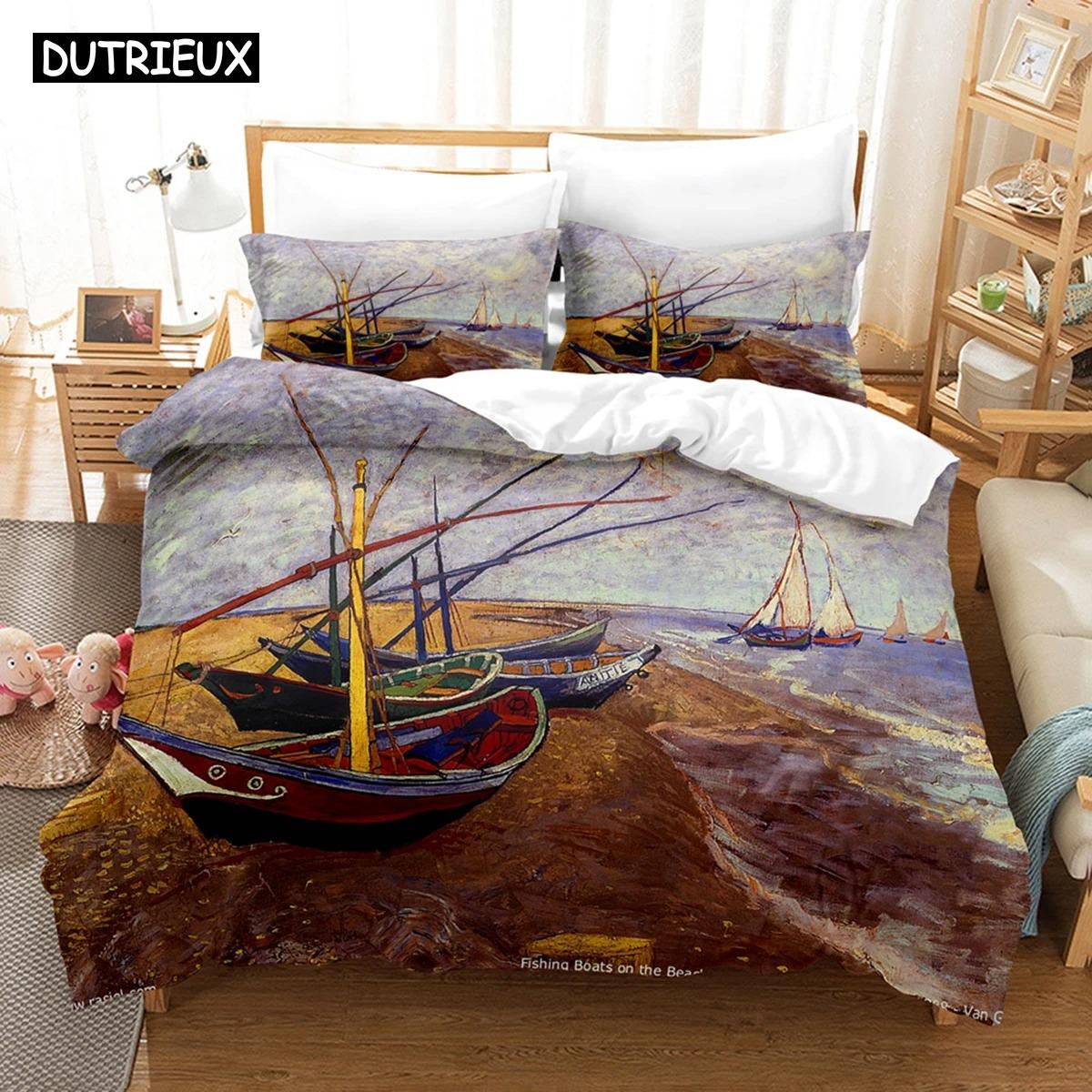 

Комплект постельного белья с рисунком Ван Гога, напечатанный на 3D-принтере, пододеяльник с наволочкой, двуспальная кровать размера Queen King EU Single 135x200cm