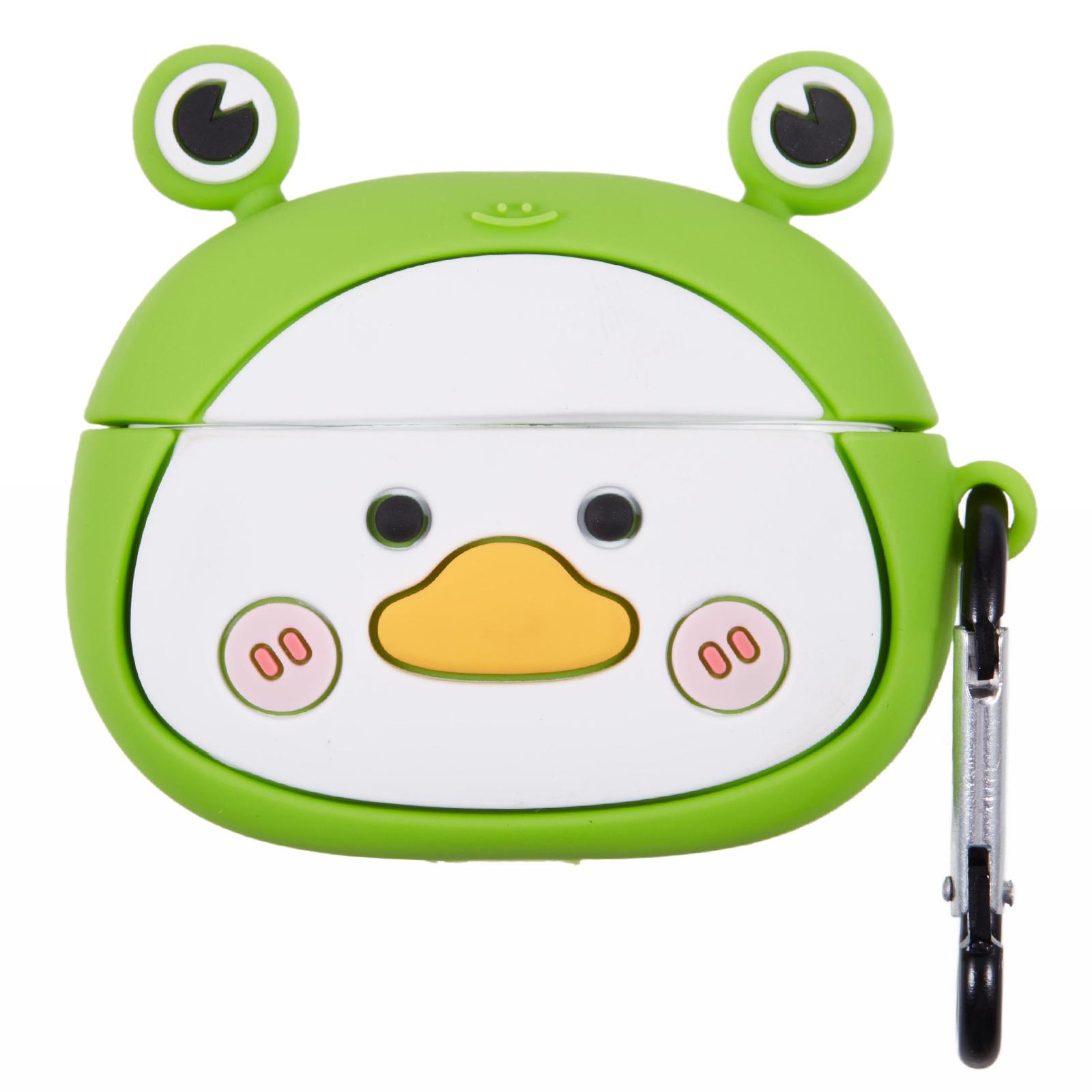 

For Apple AirPods Pro Bluetooth-compatible Earphones Silicone Cover Big Eyed Frog Protective Case with Carabiner B