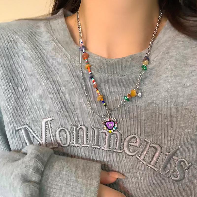 

Летняя мода женское ожерелье из циркона на ключицу двухслойное многослойное ожерелье из титановой стали дизайнерское нишевое минималистичное ожерелье 45cm