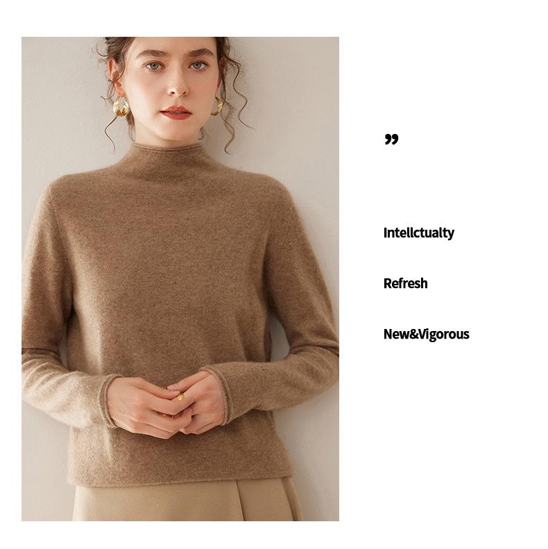 2025 Women's Autumn-Winter Pure Cashmere Half-High Neck Loose Knit Sweater Pullover