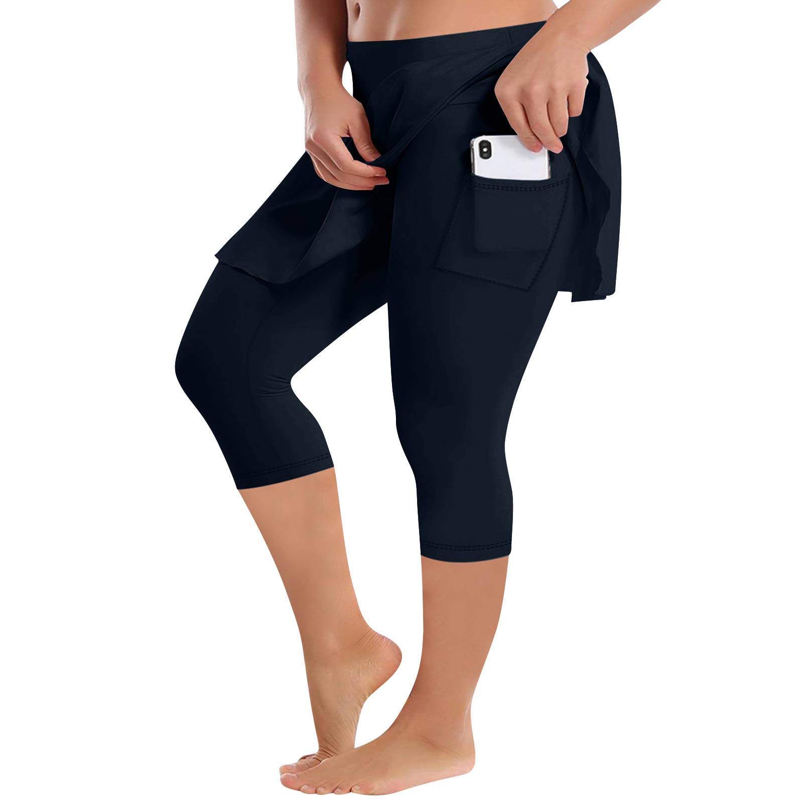 

Women s Fashionable Casual Plus Size Athletic Leggings With High Waist And Butt-Lifting Effect Three Quarter Length Base Layer Skirt Pants XXXXL Темно-синій