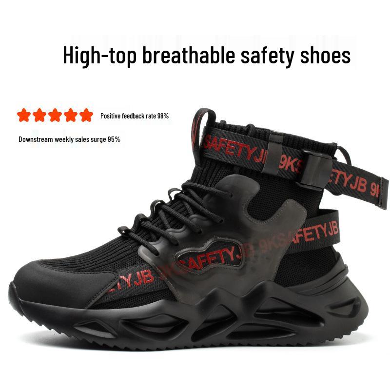 All-Season High-Top Safety Work Shoes: Anti-Smash, Anti-Puncture, Lightweight, Elastic Shock Absorption, Breathable Fly-Knit Design