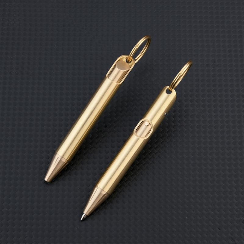 Brass Pocket Pen Keychain Pendant Travel Pen 1.0mm Retractable Ballpoint Pen Gift Pen Writing Pen
