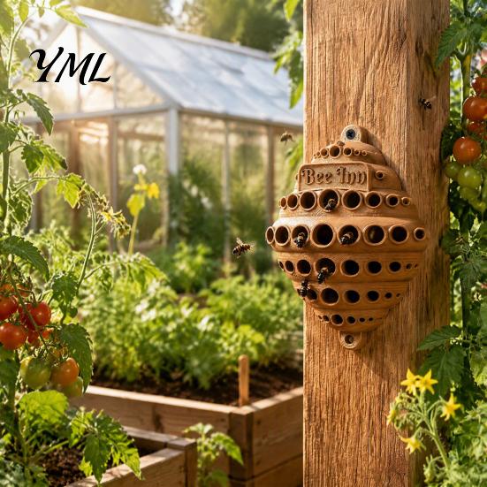 Bee House for Garden Wall-Mounted House, Outdoor Pollinator Shelter, Honeycomb Design Backyard Station Plastic Hotel Solitary Bees, Decor Fence