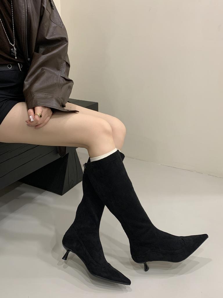 2025 New Autumn and Winter New Suede Boots Fashionable and Simple Thin Heels Medium Heel Temperament Versatile Thin Boots
