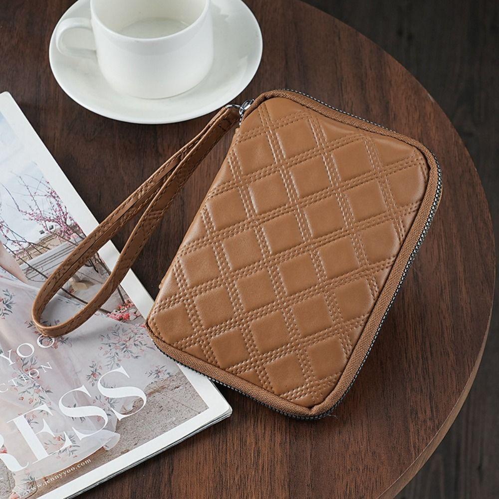 

Large Capacity Rhombus Coin Purse Multi-fuction PU Leather Bag Solid Color Storage Pouch Travel зелений