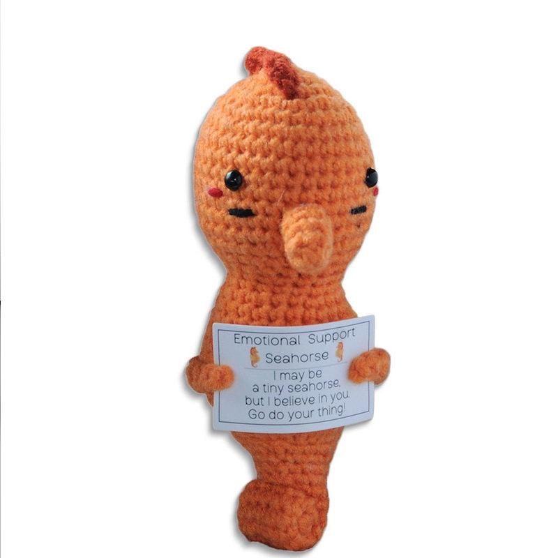 New Positive Energy Goose Hug Pocket Mini Handmade Plush Wool Knitting Doll with Card Funny Christams Gift Home Room Decoration