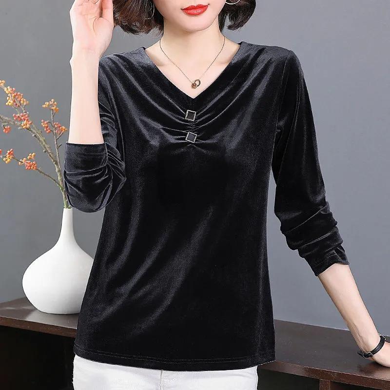 Gold Velvet Bottoming Shirt for Women Autumn and Winter New Style Long-sleeved Inner Wear