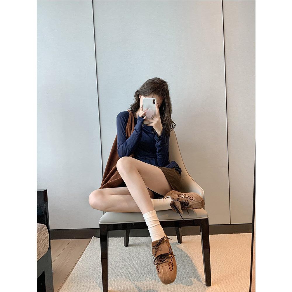 Leather version~ Grape mother same shoes retro leopard print versatile casual sports shoes flip cover German training shoes women's board shoes