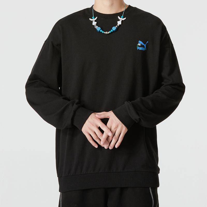 Puma Solid Color Simple Logo Print Pullover Sweatshirt Men Tops Black 538780-01
