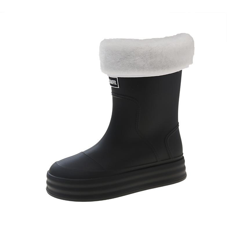 Medium Rain Boots Women's Non-slip Short Rubber Shoes Fleece Warm Water Shoes Kitchen Work Shoes Women's Lightweight Platform Rain Shoes
