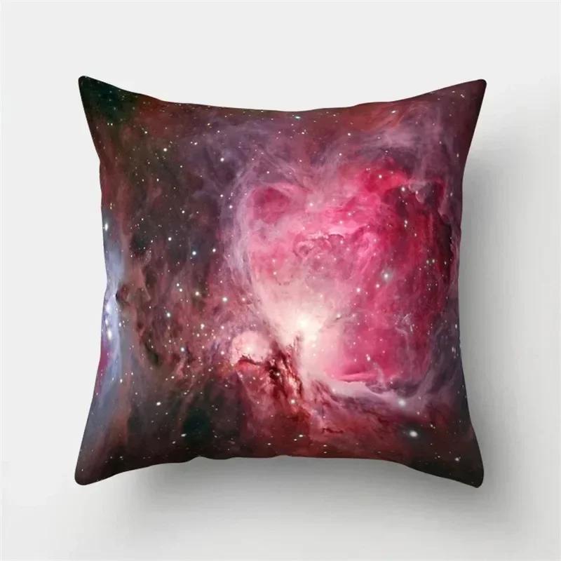 Rainbow Starry Sky Moon Fantasy Pattern Throw Pillow Cover With Short Plush Print For Living Room Sofa Decoration Cushion Cover