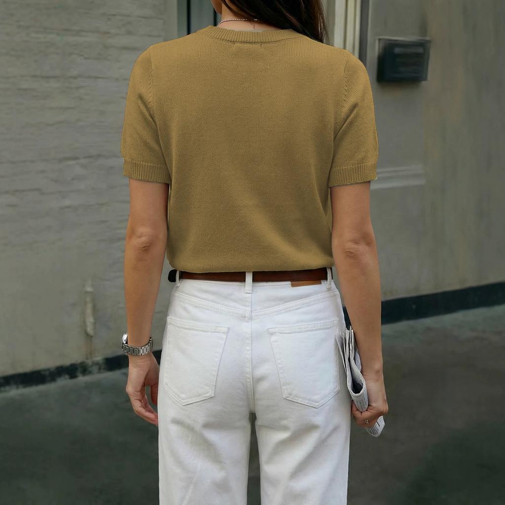 Women's Crew Neck Knitwear, Solid Color, Slim Fit