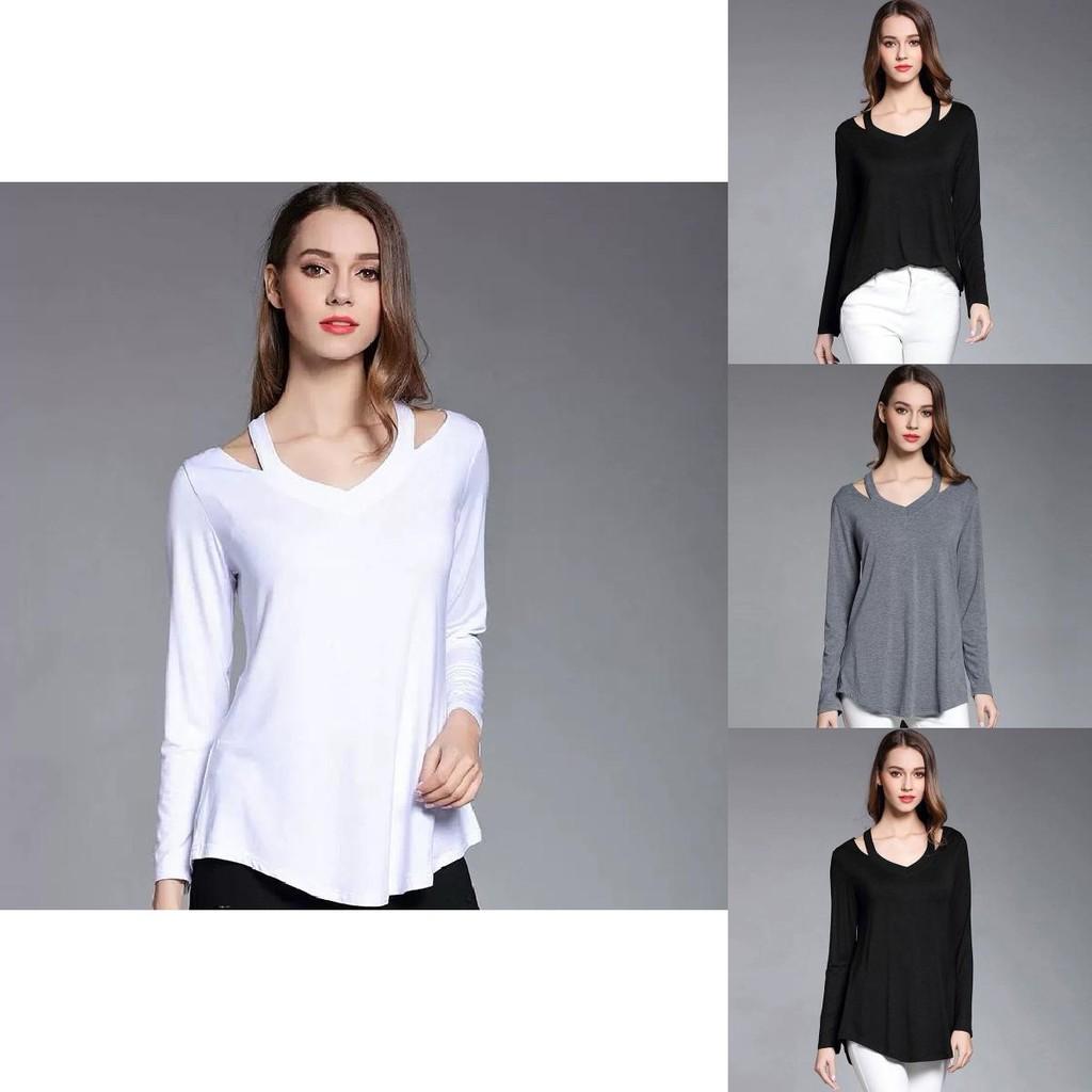 Simple Solid Color Off Shoulder Design Women Long Sleeved Top For Fall Comfort