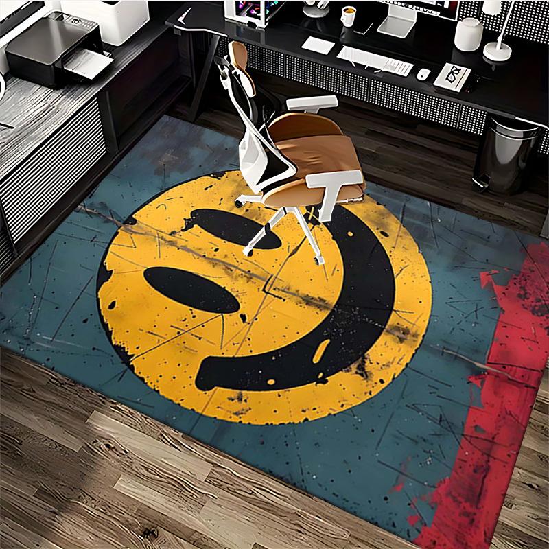 1pc Smiley Face Chair Mat - Anime Cartoon Design, Anti-Slip Office Rug for Home Decor, Seasonal Gift, Suitable for Office, Living Room, Bedroom, Game