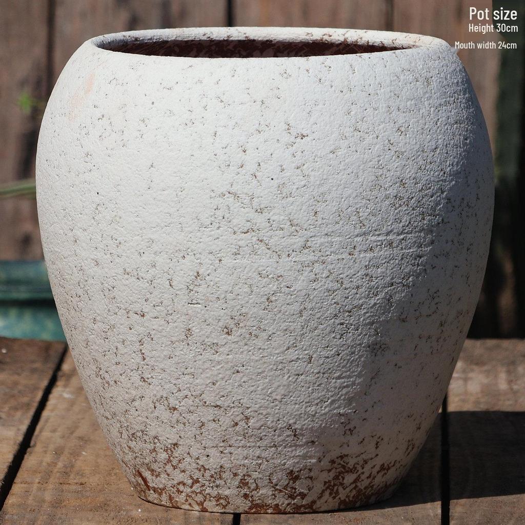 Retro White Coarse Pottery Jar - Large Bougainvillea Bamboo Turtle Back Flower Pot