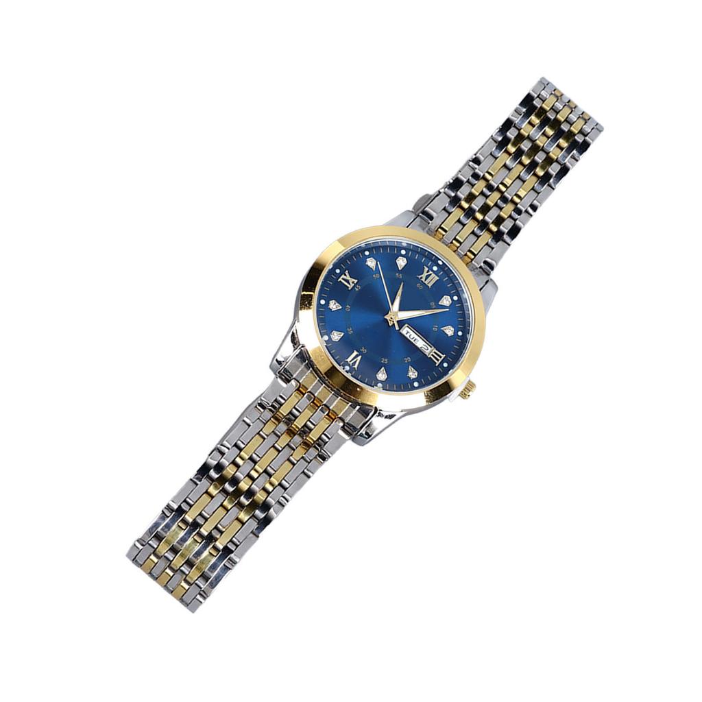 Men Quartz Business Watch with Date Luminous Stainless Steel Double Calendar Wristwatch Waterproof Lightweight Watch