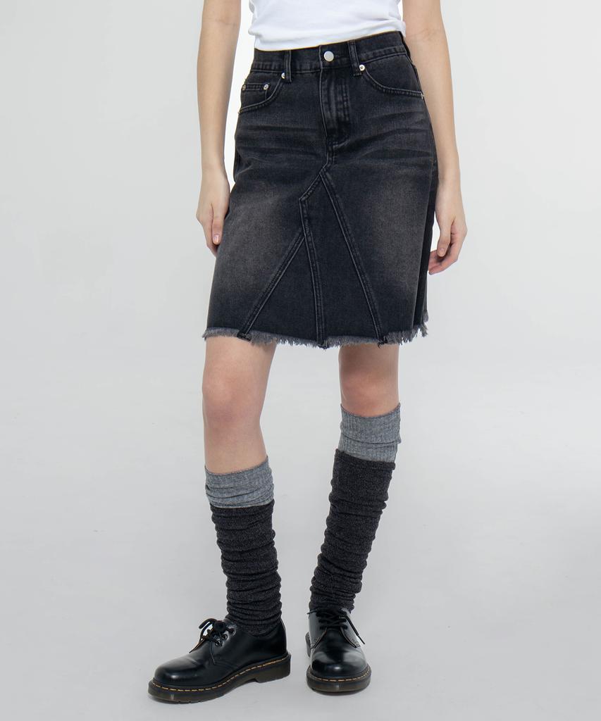 CHICKS Western Mood Cut Denim Midi Skirt Black