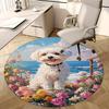 Floral Garden Dog,Ocean View Pet Chair Mat Round Rug Office Carpet, Machine Washable, Non Slip, Suitable for Living Rooms, Bedrooms