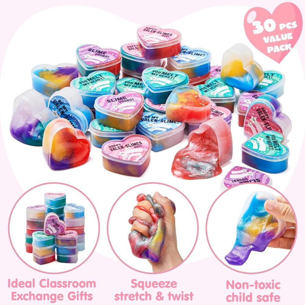 JOYFY 30 Stück Valentinstag Galaxie Schleim Herzen für Kinder Valentinstag Klassenzimmer Austauschpreise Partygeschenke Valentinstagsgeschenke