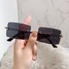 Rimless Rectangle Vintage Sunglasses Woman Brand Pink Gradient Sun Glasses Female Cutting Lens Square Ladies
