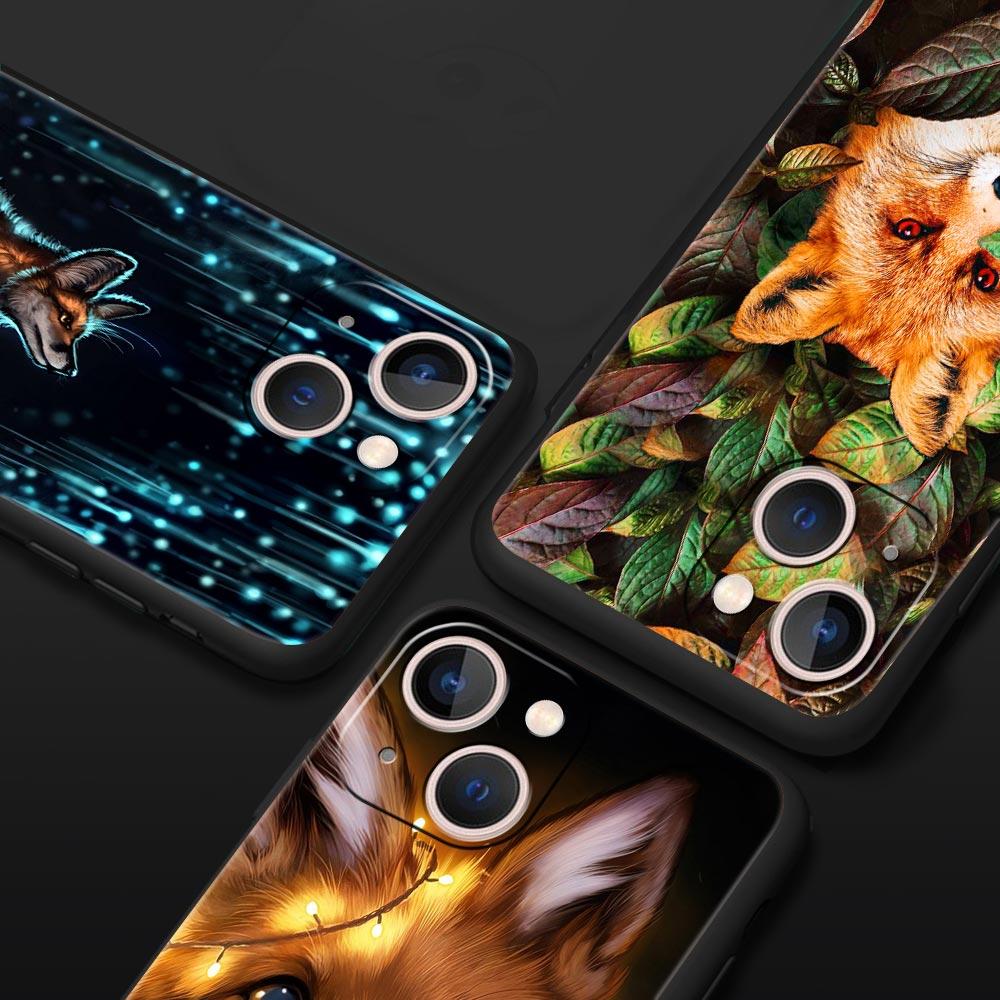 Cute Cartoon Animal Fox Phone Case For iPhone Apple 14 13 12 11 Pro Max Mini 7 8 Plus XR XS X SE 2020 Black Silicone Cover Coque