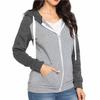 Women Zip Long Sleeve Sport Casual Slim Basic Zip Up Hooded Pocket Jacket Coat