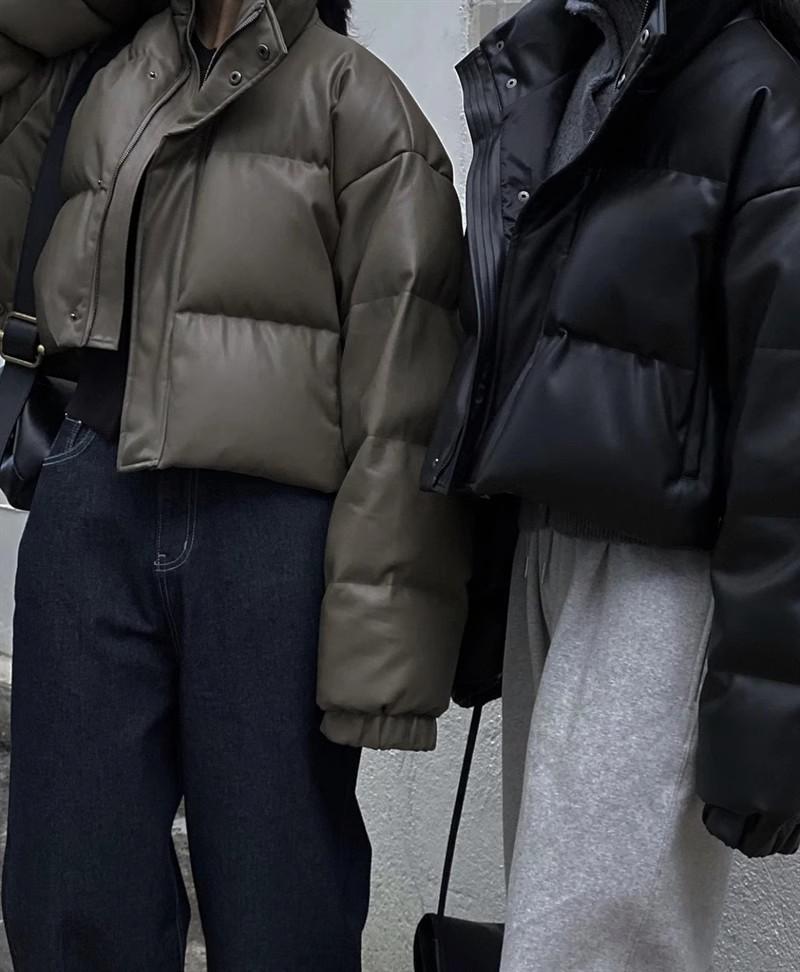 Leather Small Down Cotton Clothes Women's Winter New Loose Thickened Bread Cotton Clothes Jacket Women's Trend