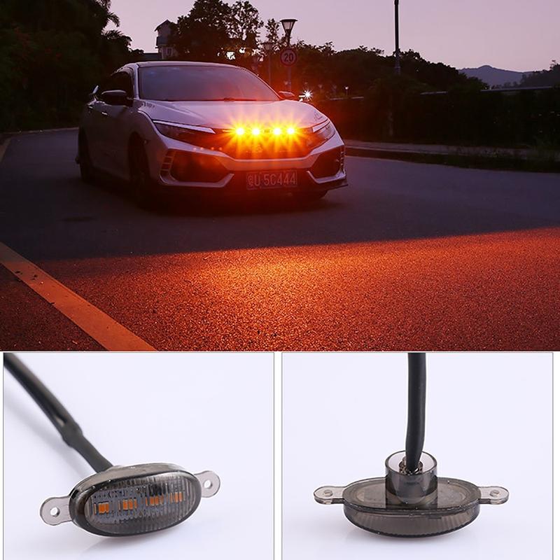

4Pcs/set LED Grille Light Yellow Light Car Light Wire Harness Modified Vehicle Daytime Running Light Fog Light