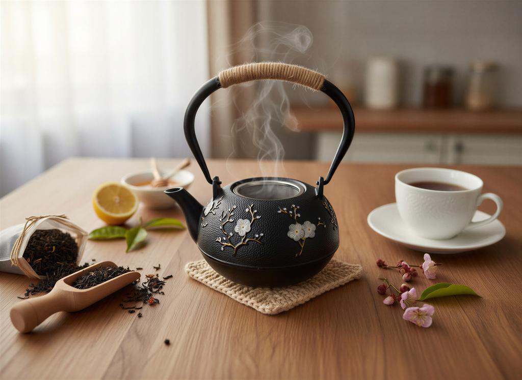 Cast Iron Kettle 1L + Infuser, Strainer For Tea And Herbs + Heater