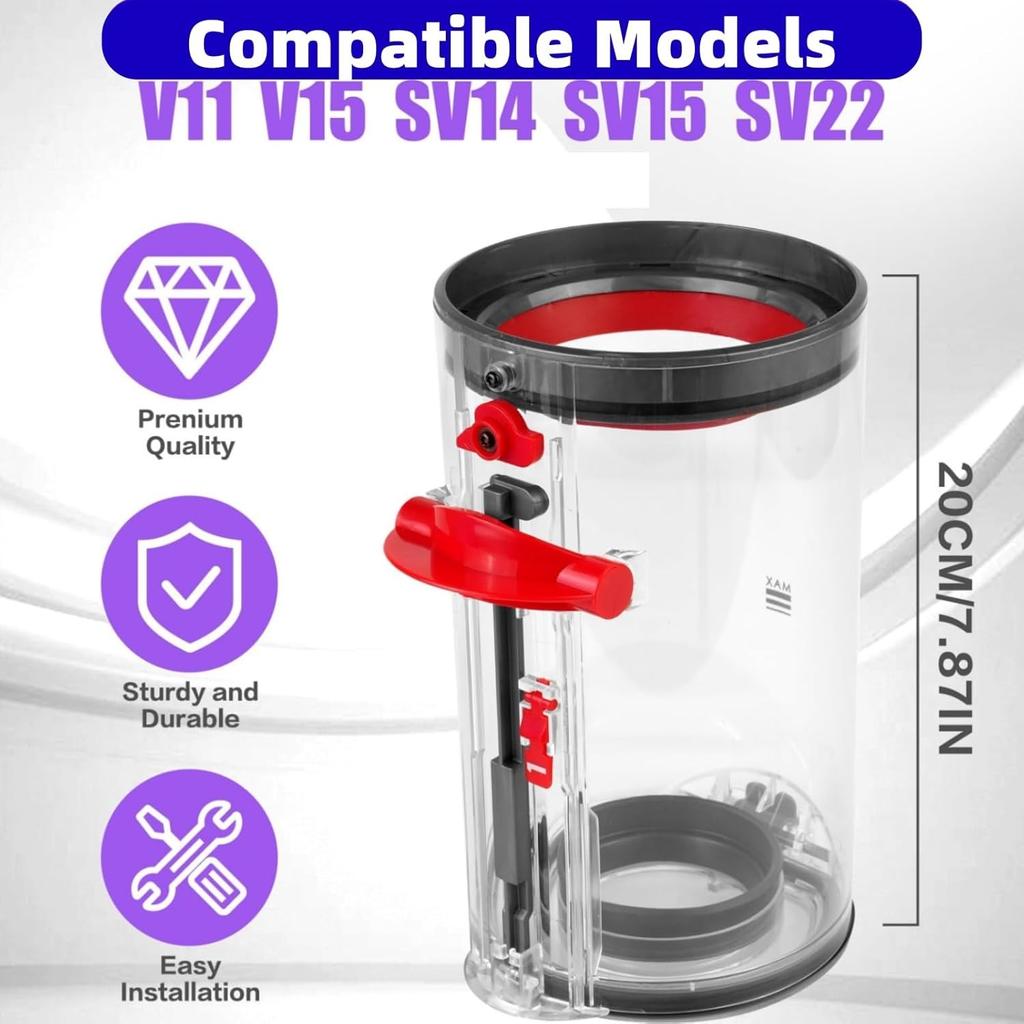Dust Bin Replacement for Dyson V11 V15 SV14 SV15 SV22 Cordless Vacuum Cleaner, Large Canister| Dust Tank| Dustbin Spares Parts with Hepa Filter