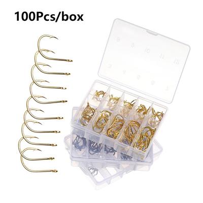 100 Pièces 1 Boîte Haute Qualité 10 Tailles Acier au Carbone Hameçons de Pêche Appât à Poisson Hameçon Tête Durable