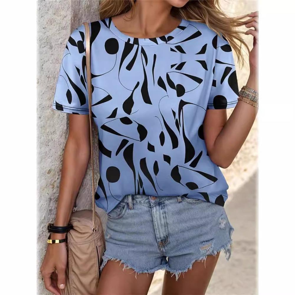 

Fashionable Geometric Graffiti Pattern 3D Digital Printing Women s Trendy Round Neck Short Sleeved T-shirt 6XL