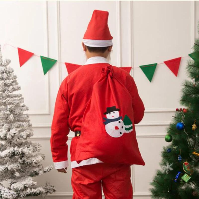 5/10pcs/lot Christmas Decorations Candy Bags Santa Claus Gift Box Drawstring Bag Non-woven Embroidery Fabric for Festival Props