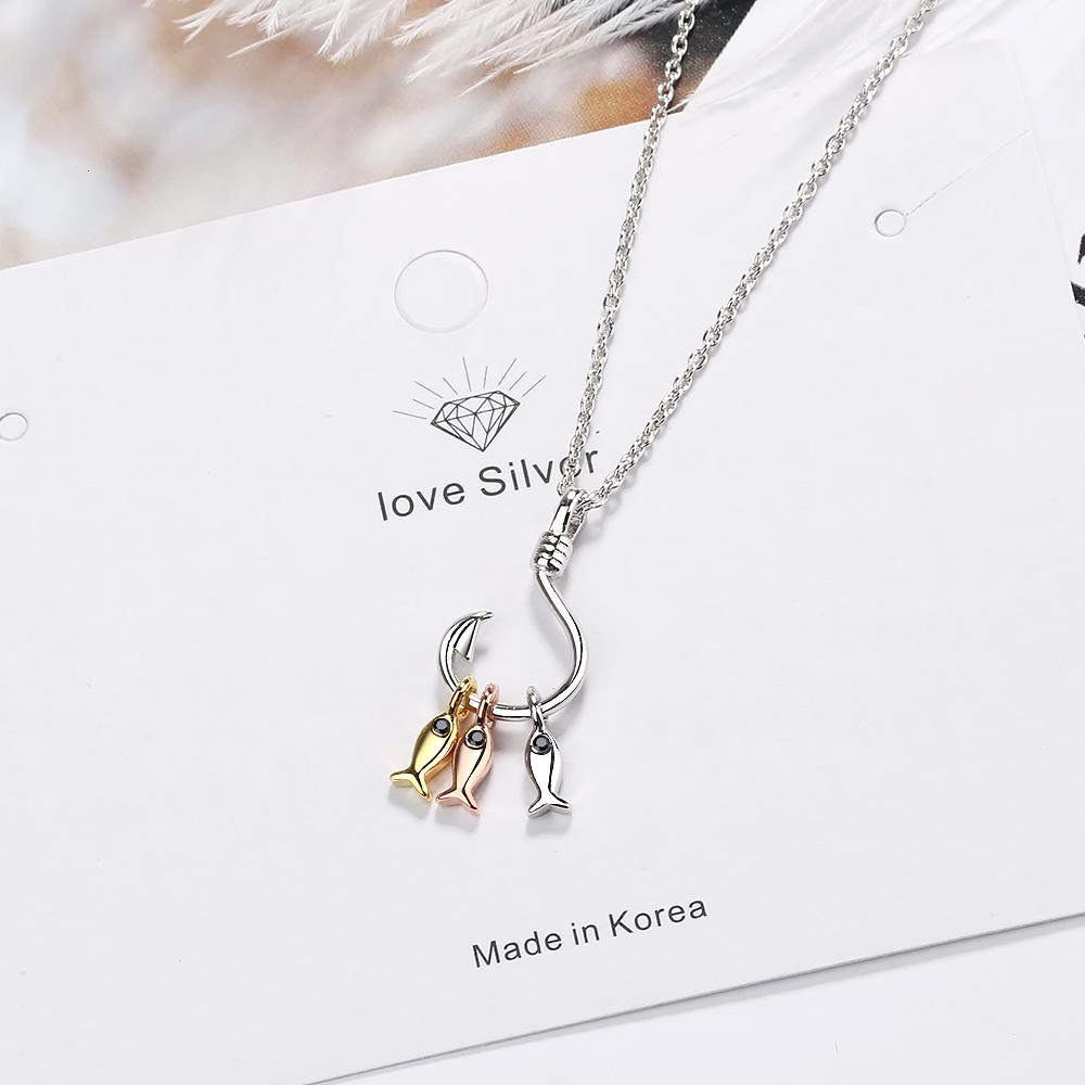 New 925 Sterling Silver Cute Three Small Fish Pendant Necklace Personality Hook Necklace Fashion Temperament Jewelry