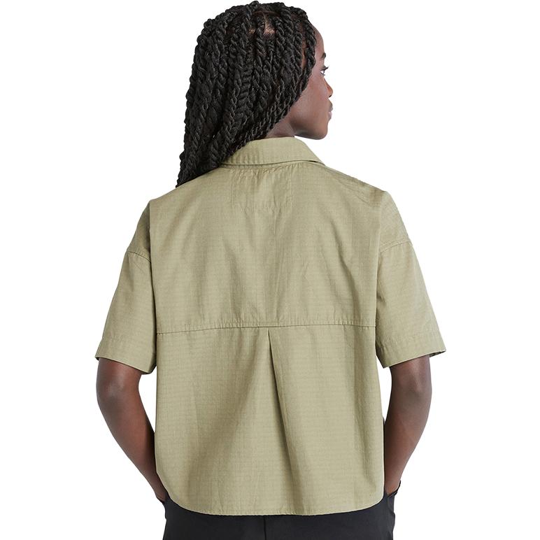 Timberland Urban Outdoor Series Pointed Collar Pleated Solid Loose Short Sleeve Shirt Women shirts Cassel-Green A6AJW-590
