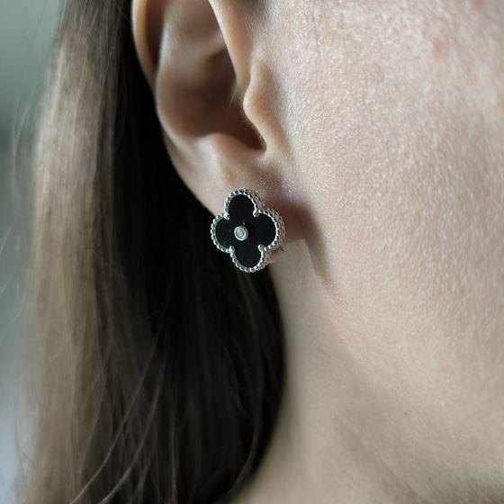 Silver Earrings with Natural Onyx, Cubic Zirconia (60002201)