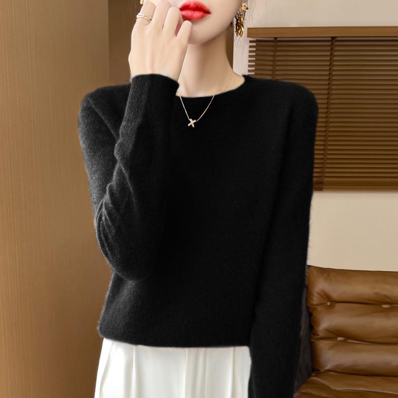 

Autumn Winter Women Clothing O-Neck Pullover 100% Merino Wool Sweater New Fashion Cashmere Tops Bottoming Long Sleeve Knitwear XXXL
