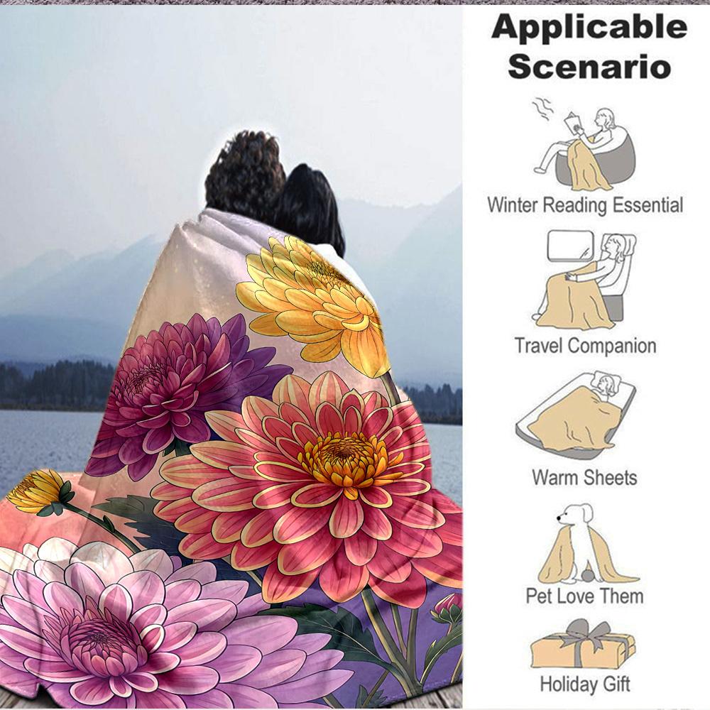 1pc Chrysanthemum Flowers Blanket Warm, Cozy, And Soft, Suitable for Sofas, Beds, Cars, And Office Use.Perfect for Camping And Travel, Making It a Gre