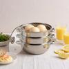 28cm Three-Layer Stainless Steel Soup Steamer | 410 Stainless Steel, Silver, with Transparent Lid, 32.5 * 25cm/12.8 * 9.84in
