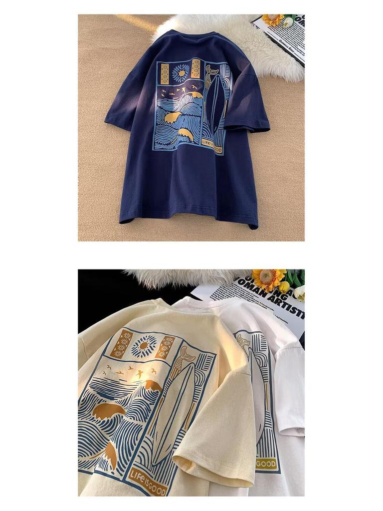 Men's Oversized Ethereal Letter Print Pure Cotton Short-Sleeve T-Shirt - American Street Style