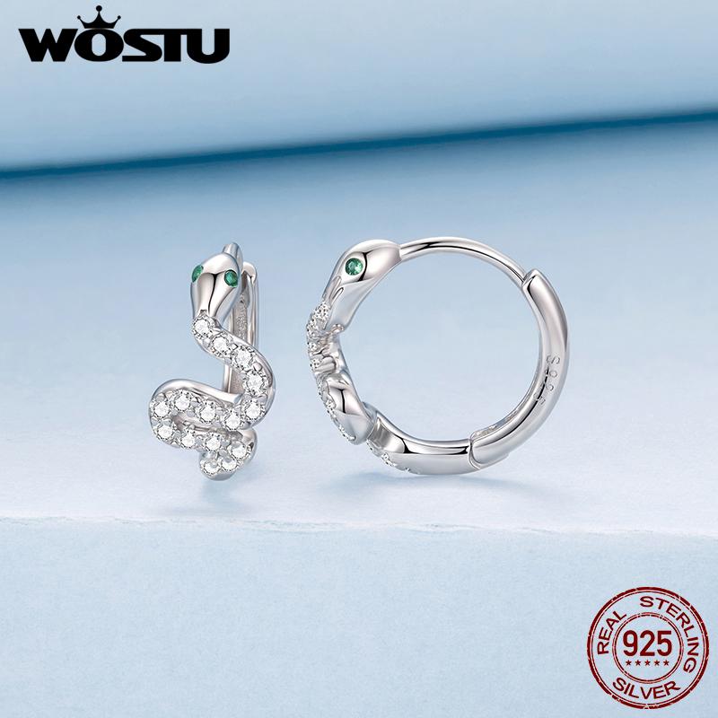 WOSTU 925 Sterling Silver Snake Huggies Earrings For Women Hypoallergenic Cubic Zirconia Hoop Earring Party Night Out Gift