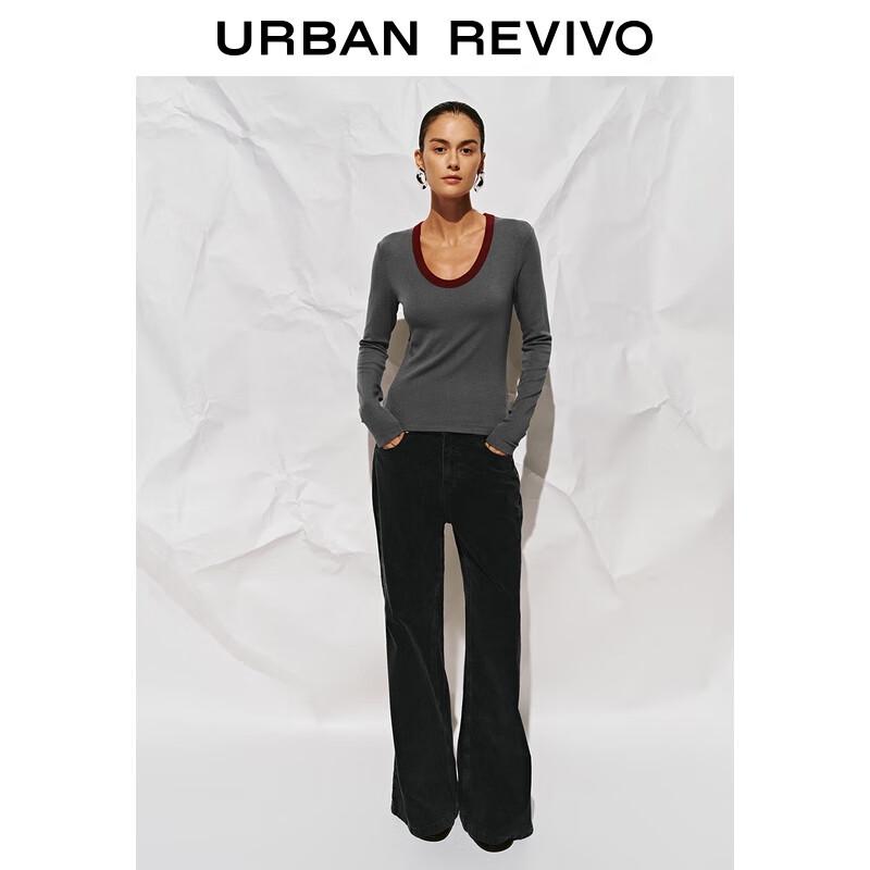 UR 2025 Autumn Women's Slim Fit Color-block Long-sleeve T-shirt