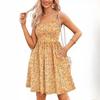 Women's Square Neck Sleeveless Floral Printed A Line Dress Mid Waist Sweet Style Summer Casual Sundress