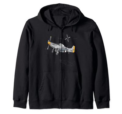 P-51 Mustang WWII Fighter US Military Aviation Design Zip Hoodie