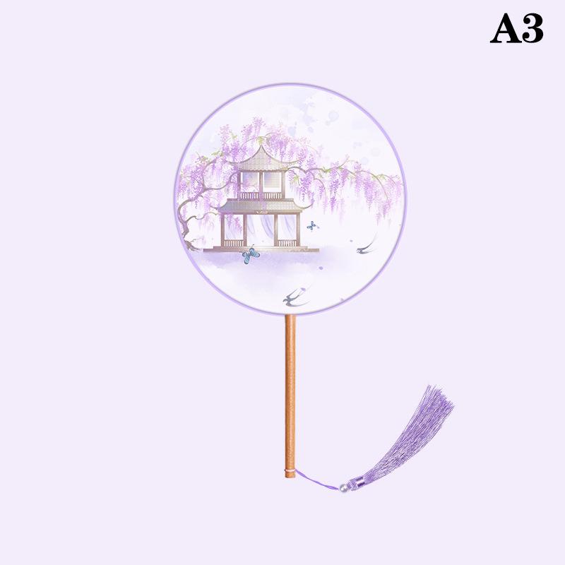 Chinesischer Runder Handfächer Vintage Druck Seidenfächer Antike Quaste Tanzhandfächer Cheongsam Tang Anzug Hochzeitsfeier Accessoires