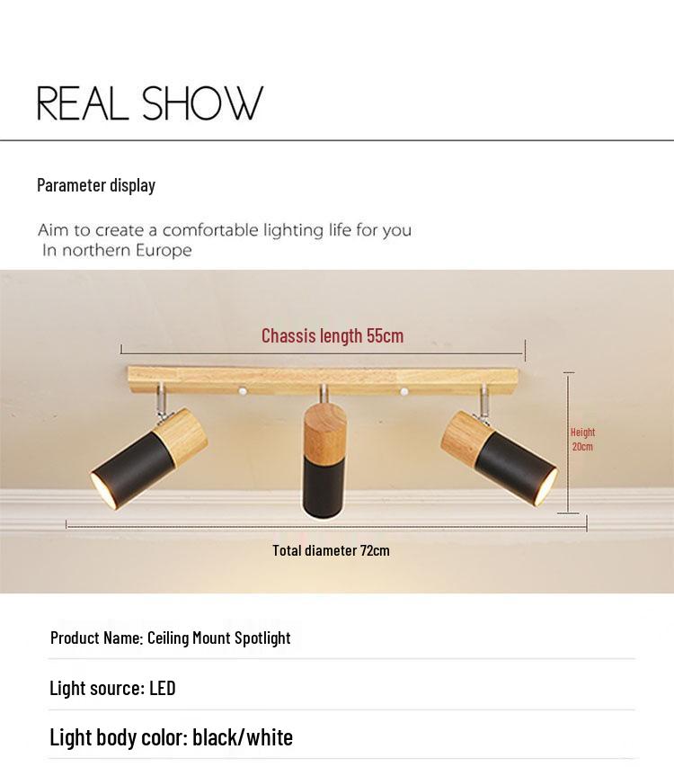 Adjustable LED Solid Wood Ceiling Spotlight for Living Room/Entrance